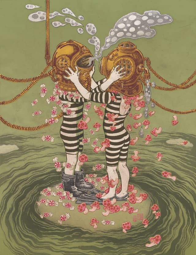 Playful, Enigmatic Narratives Shape Yuko Shimizu's Action-Packed Illustrations — Colossal - Featured Image