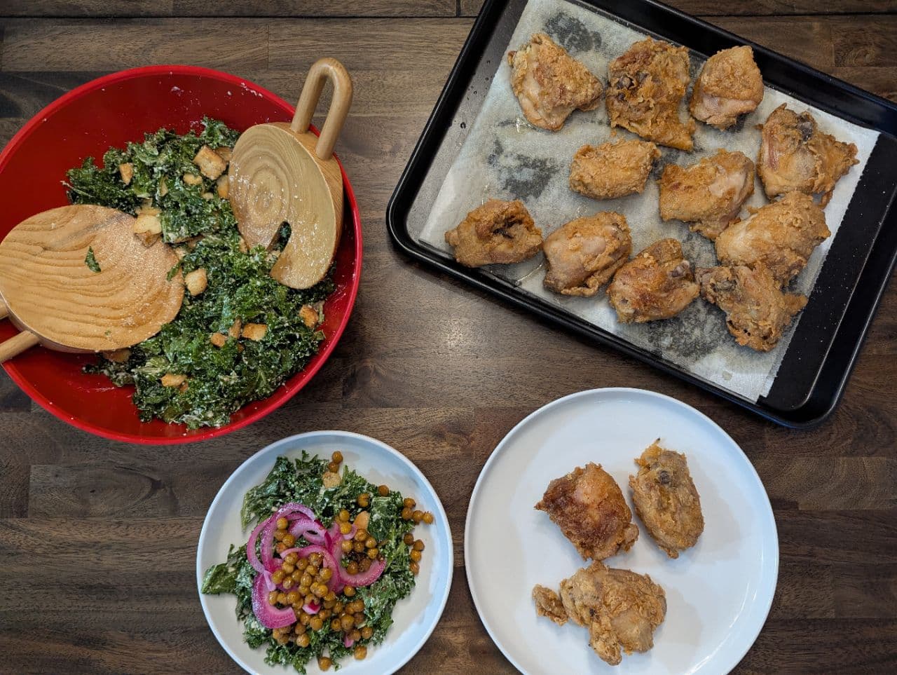 Buttermilk Fried Chicken with Kale Cesar Salad - Image
