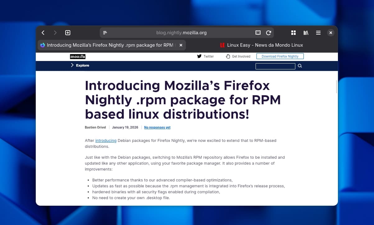 Firefox Nightly: Mozilla lancia i pacchetti RPM ufficiali - Featured Image