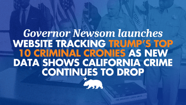Newsom launches website tracking Trump’s top 10 criminal cronies as new data shows California crime continues to drop | Governor of California - Featured Image