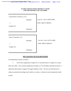 Affidavit of Elizabeth Reid – #1471, Att. #2 in UNITED STATES OF AMERICA v. GOOGLE LLC (D.D.C., 1:20-cv-03010) – CourtListener.com - Featured Image
