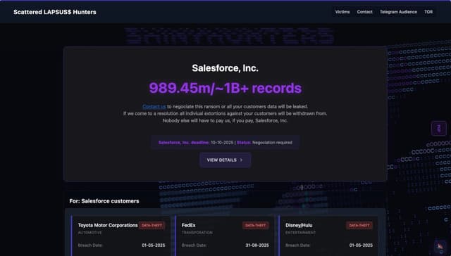 Hacking group claims theft of 1 billion records from Salesforce customer databases - Featured Image
